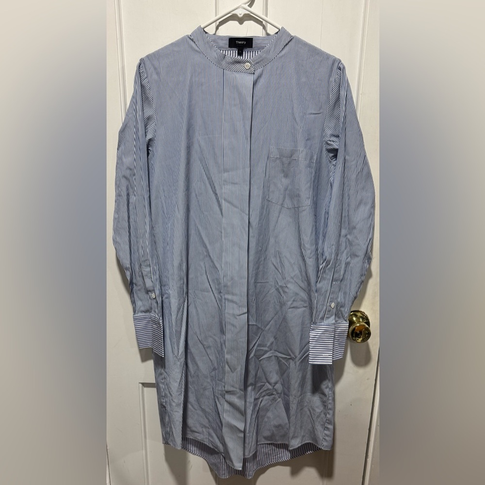 Theory Blue and White Pinstripe Sleeve Dress